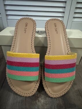 Multicolor Beaded Slide Sandals